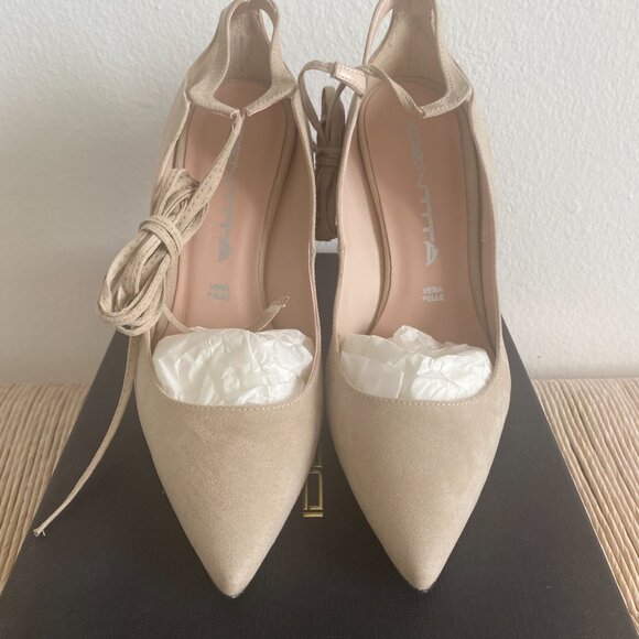 BRAND NEW IN BOX - Identita Jada Beige Suede Anklewrap Stiletto 4"/100mm Pumps - Picture 5 of 14